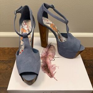 Jessica Simpson Dany Platform Sandals | Ash Blue Lux Kid Suede | 9M | NWT